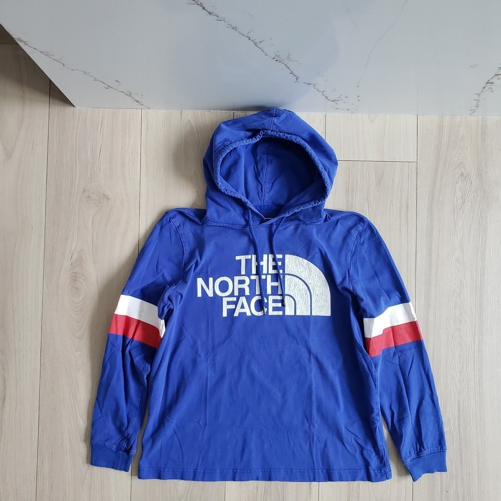 North Face Hoodie Womens M Blue Red White USA Outdoor‎ Long Sleeve Shirt